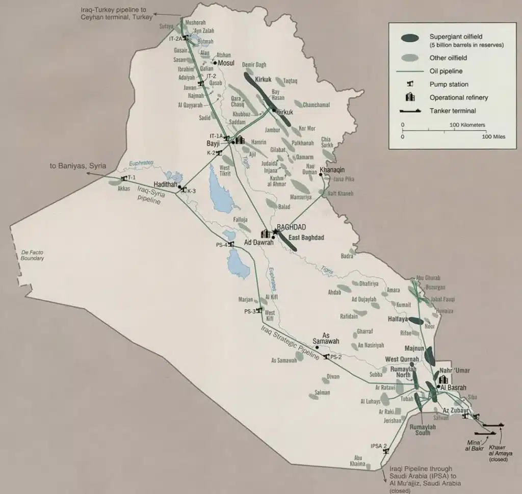 خريطة حقول النفط في العراق